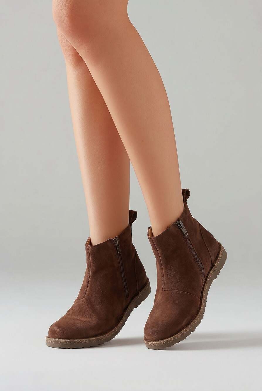 Birkenstock Melrose Brown Suede Side Zip Ankle Boots